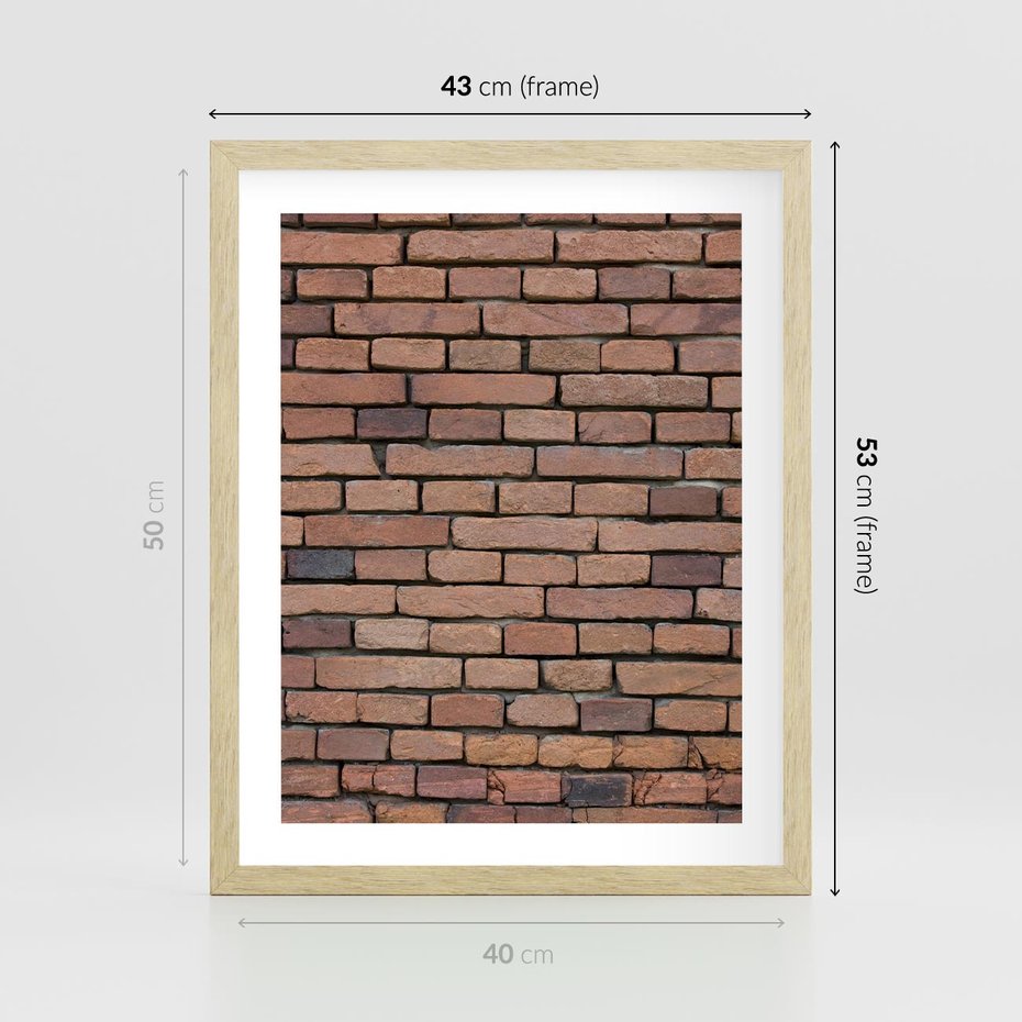 Plakat w ramie 40x50 - Mur cegieł: industrialny urok - cegły, mur - rama drewno