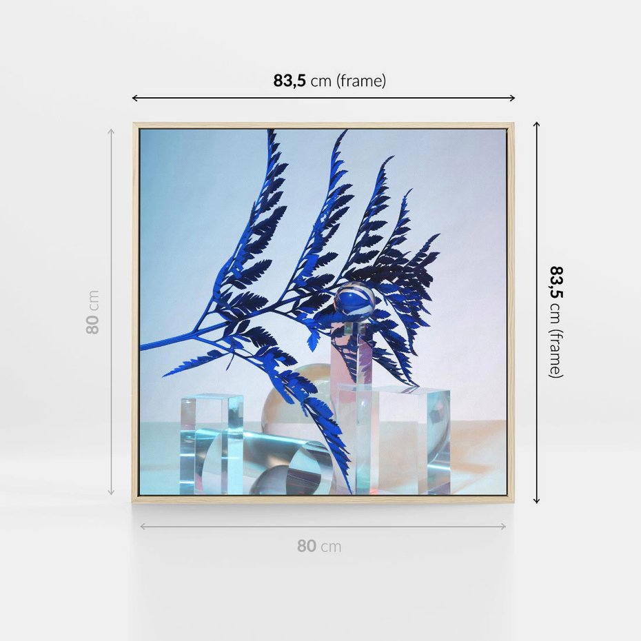 Obraz w ramie 80x80 - Intensywny Kolor Natury - liście, kobalt - rama drewno