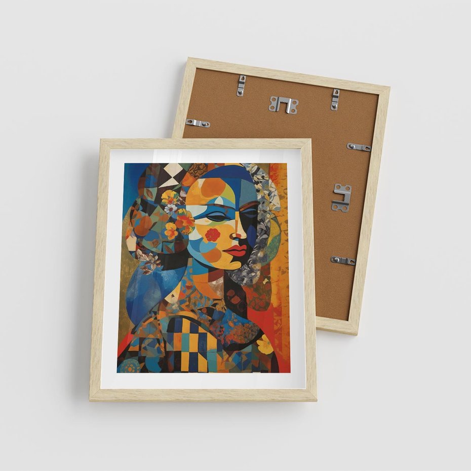 Plakat w ramie 40x50 - Impresje Cichego Szeptu - abstrakcyjny obraz, portret kobiety - rama drewno