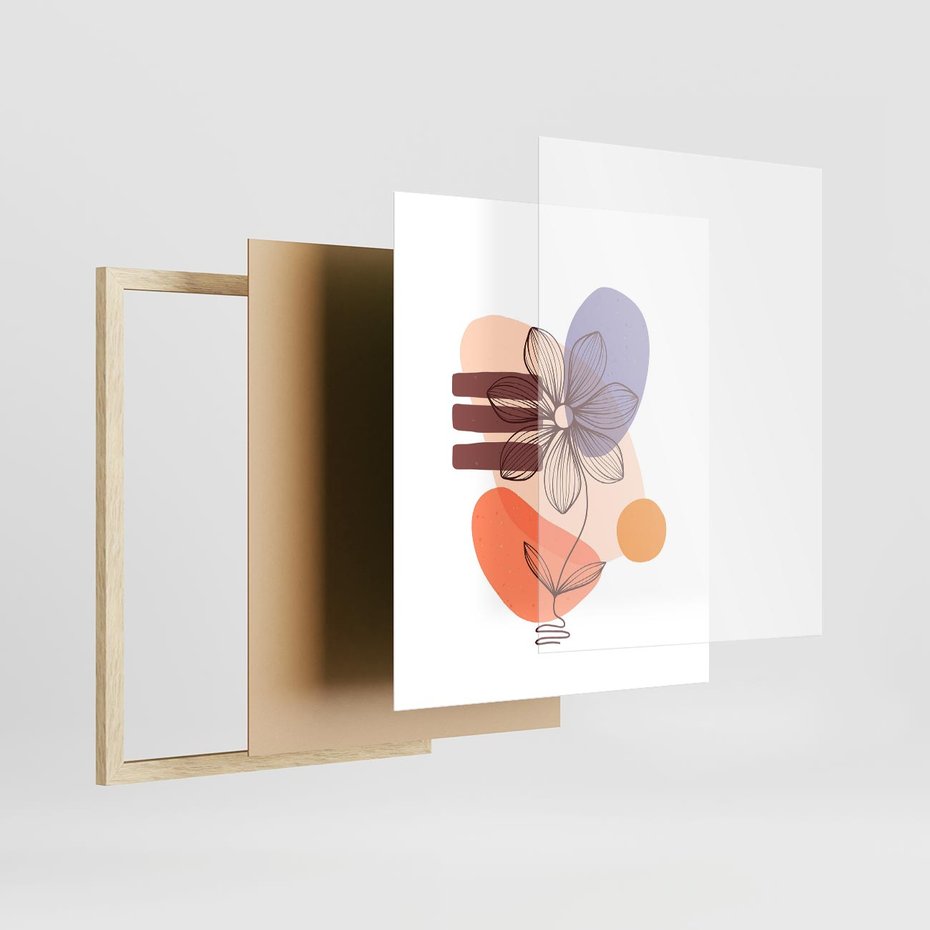 Plakat w ramie 40x50 - Migocące Odbicia Kwiatów - abstrakcyjna sztuka, plamy - rama drewno
