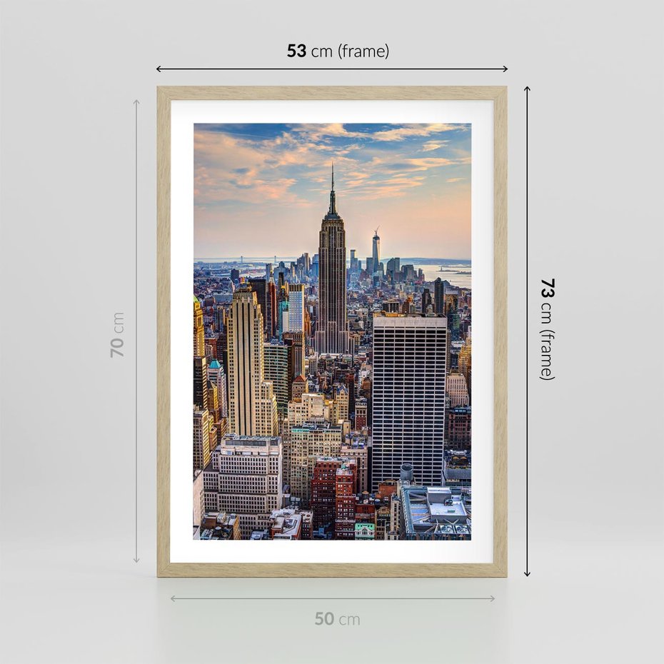 Plakat w ramie 50x70 - Manhattan - Wieżowce Nowego Jorku - Manhattan, Nowy Jork - rama drewno