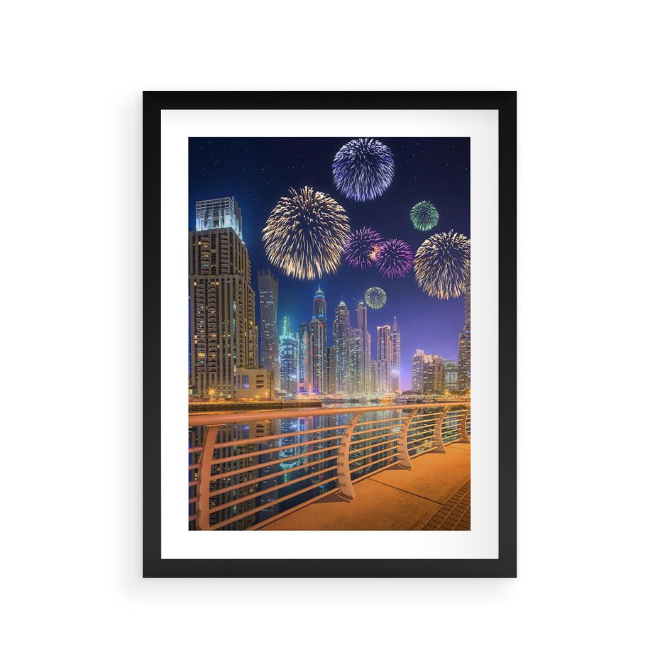 Plakat w ramie 30x40 - Fajerwerki Nowego Roku - nowy rok, fajerwerki - rama czarna