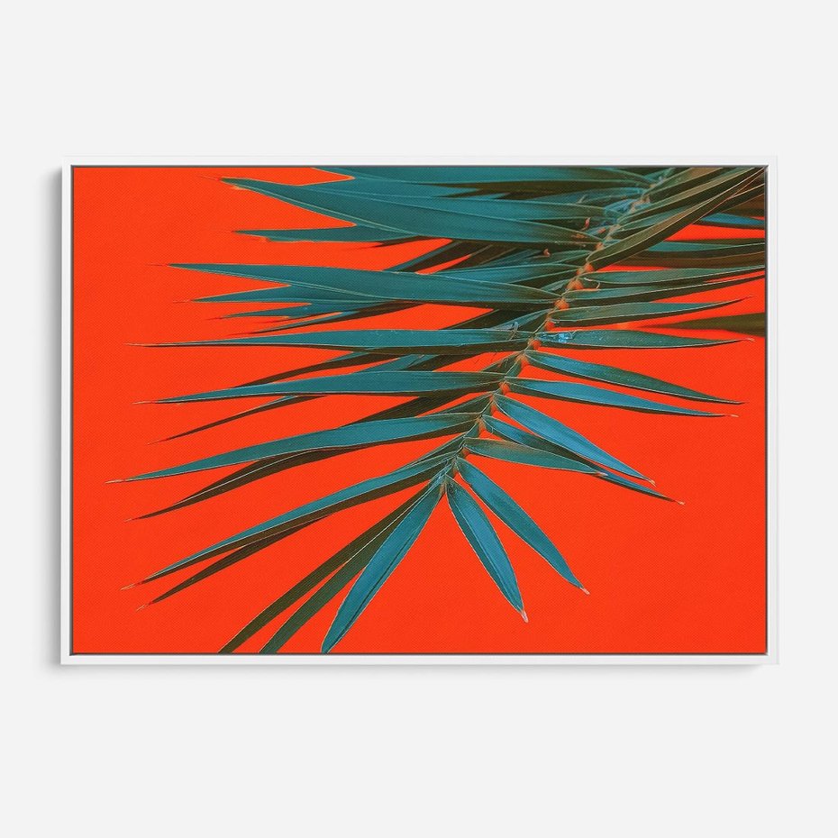 Obraz w ramie 120x80 - Egzotyczny Urok - liście, palma - rama biała