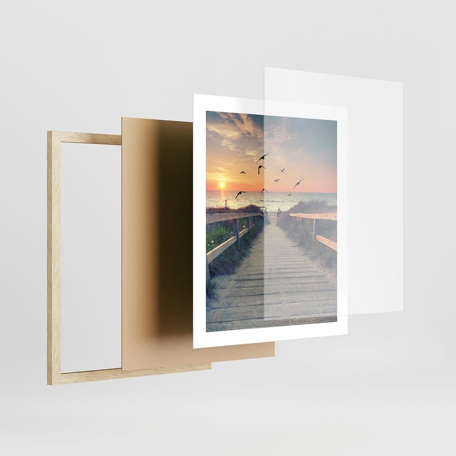 Plakat w ramie 40x50 - Sielanka nad brzegiem - plaża, pomost - rama drewno