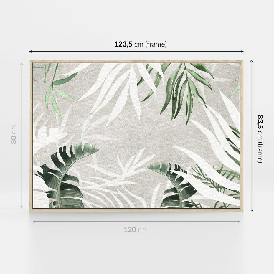 Obraz w ramie 120x80 - Zielony Raj - monstera, palmy - rama drewno