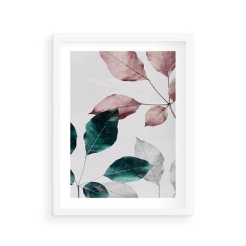 Plakat w ramie 50x70 - Pastelowe Liście w Minimalizmie - pastelowe liście, minimalistyczny obraz - rama biała