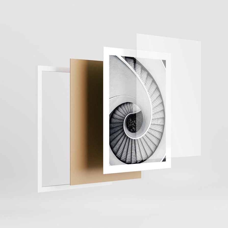 Plakat w ramie 30x40 - Nowoczesne Schody: Kręcone Piękno - nowoczesna architektura, kręcone schody - rama biała