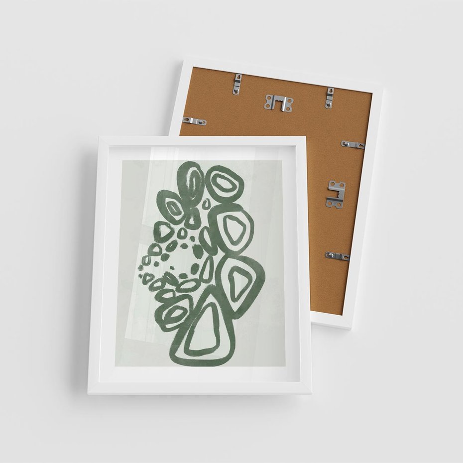 Plakat w ramie 40x50 - Migotliwe Widzenia Zieleni - zielona abstrakcja, zgaszona zieleń - rama biała