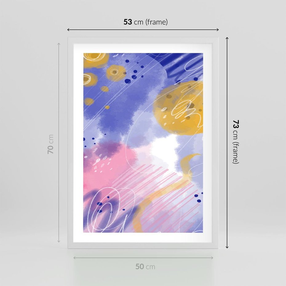 Plakat w ramie 50x70 - Rozbijające Plamy - abstrakcyjny plakat, pastelowe kolory - rama biała