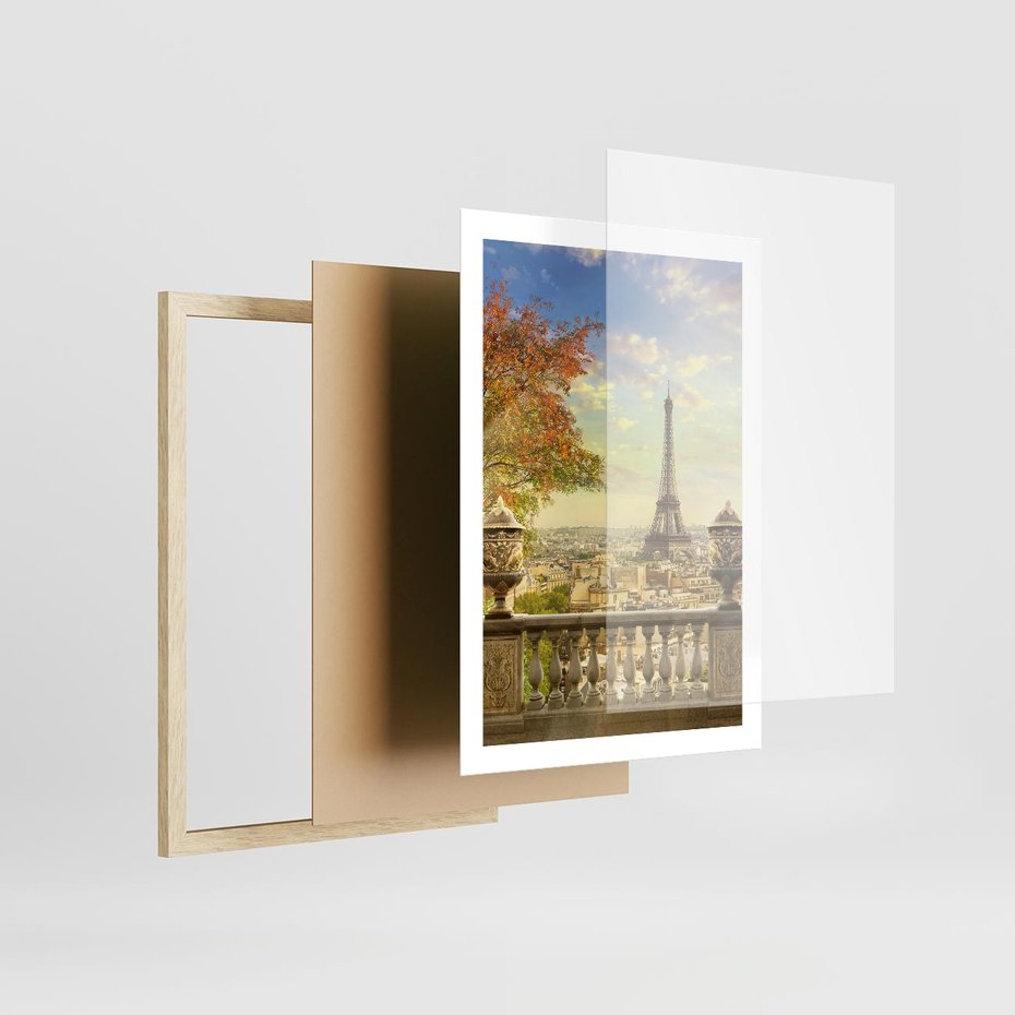 Plakat w ramie 50x70 - Paryż za Wieżą Eiffla - Paryż, Eiffla - rama drewno