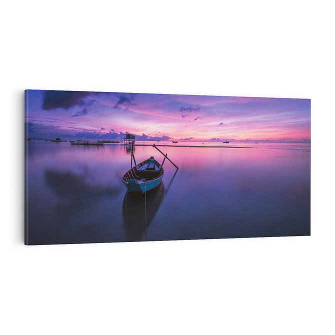 Obraz na płótnie 100x50 - Łódka i zachód słońca nad morzem - łódka, morze
