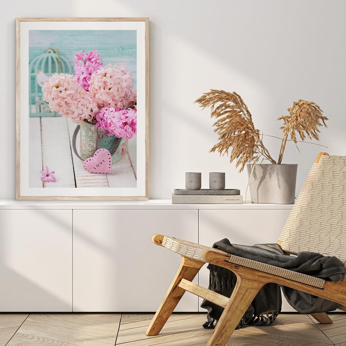 Plakat w ramie 50x70 - Kwiatowa harmonia hiacyntów - kwiaty, hiacynty - rama drewno