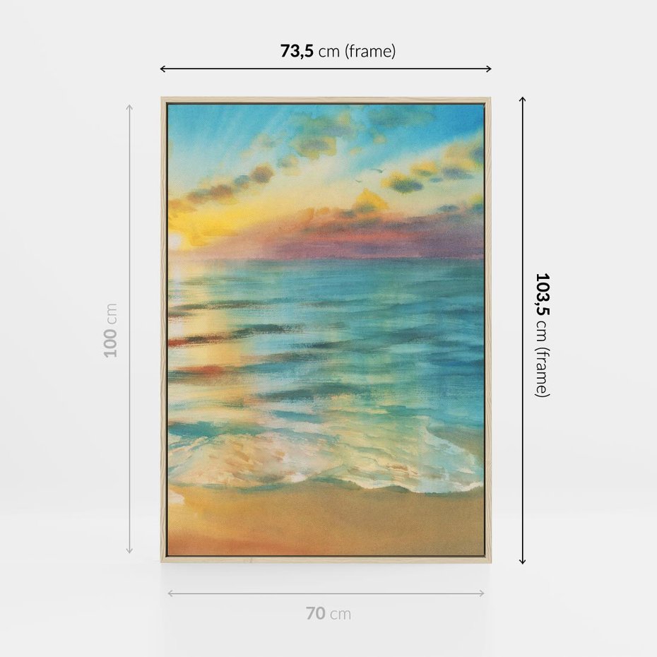 Obraz w ramie 70x100 - Objawienie Fioletowego Świtu - fioletowy wschód słońca, słońce wschodzi nad morzem - rama drewno