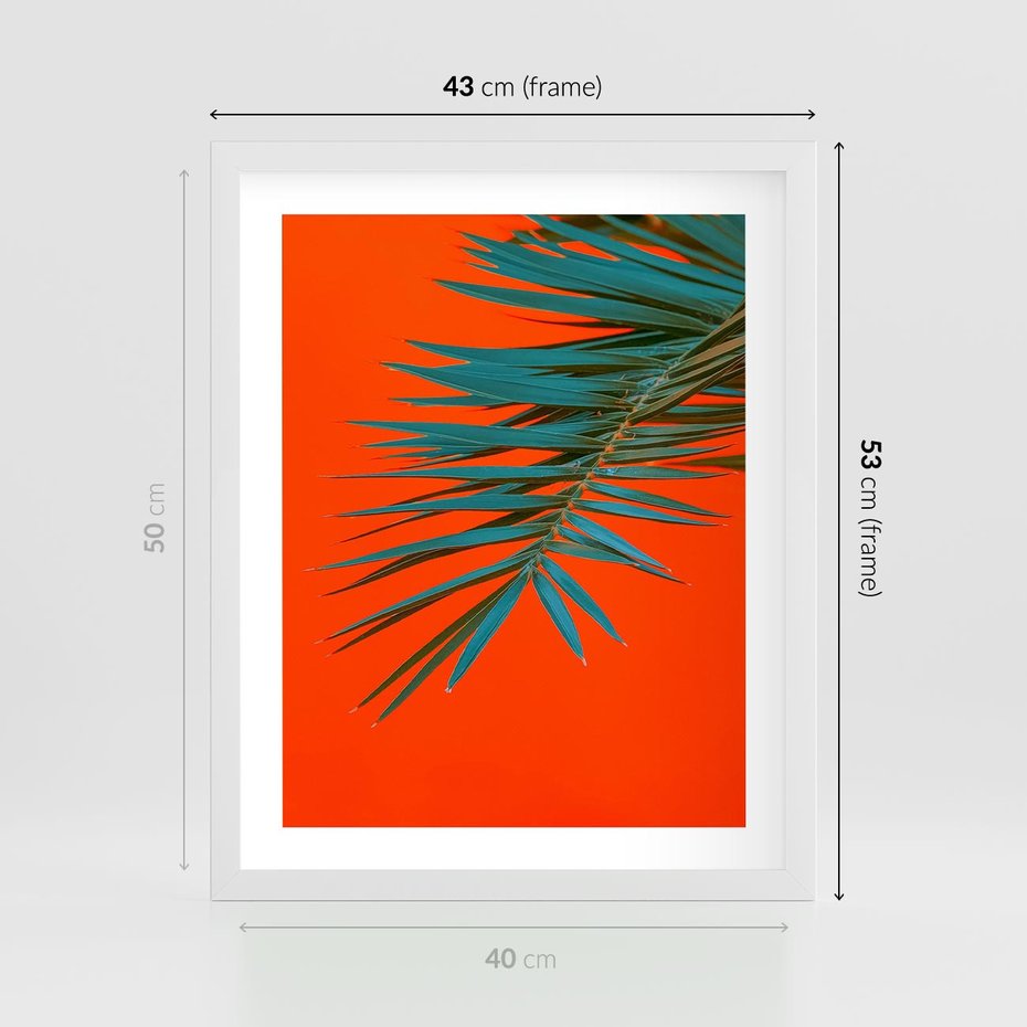 Plakat w ramie 40x50 - Egzotyczny Urok - liście, palma - rama biała