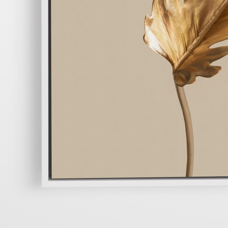 Obraz w ramie 80x80 - Piękno w Detalu - złoty, liść - rama biała