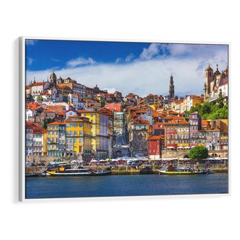 Obraz w ramie 120x80 - Kolorowa Przystań - nadmorskie miasto, kolorowe budynki - rama biała