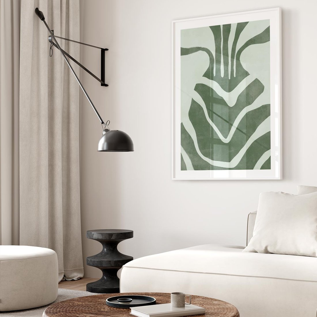 Plakat bez ramy 50x70 - Zieleń Odpoczynku - zielony plakat, nieregularne splątane linie