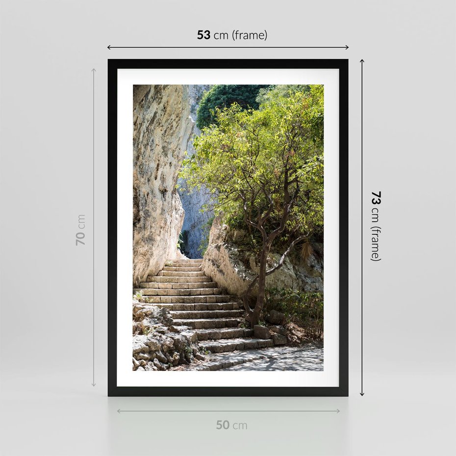 Plakat w ramie 50x70 - Krok po kroku do celu - schody, perspektywa - rama czarna