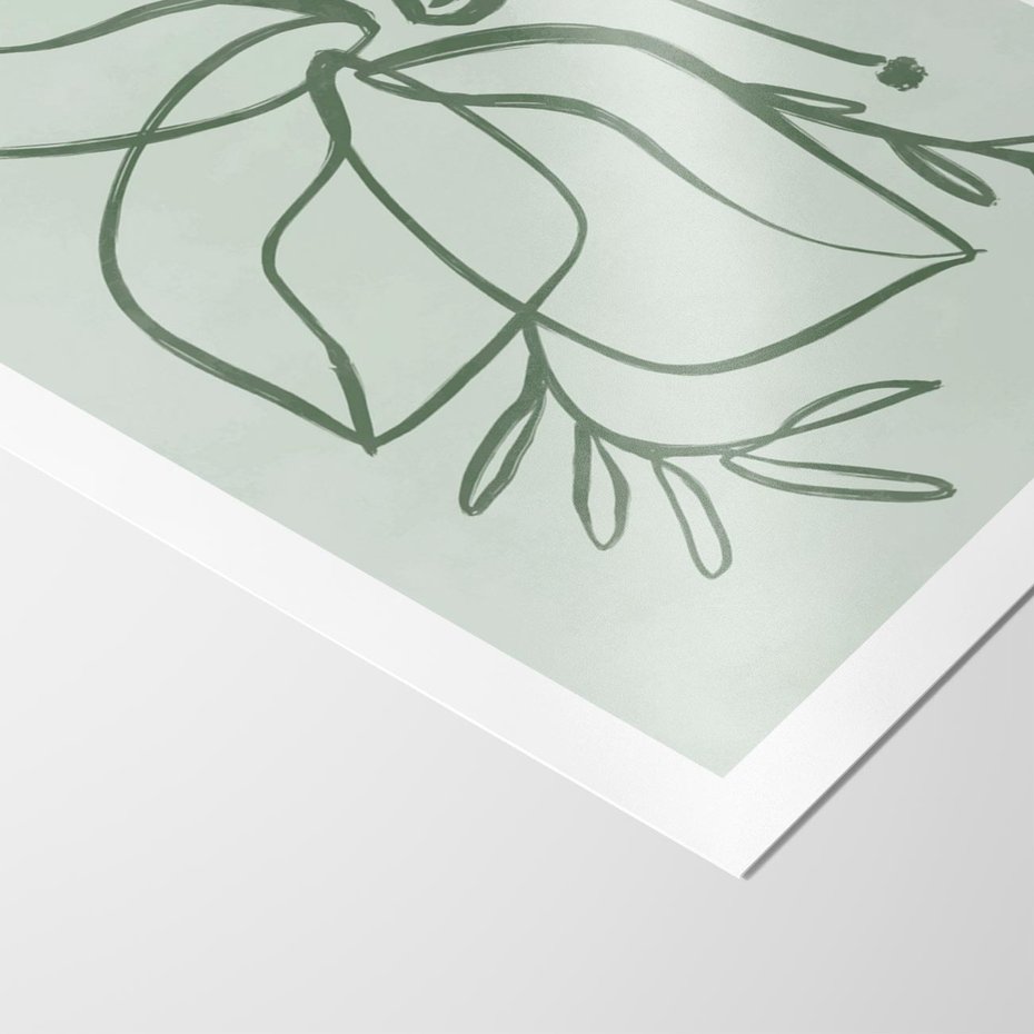 Plakat bez ramy 50x70 - Energetyczne Odrodzenie Natury - abstrakcyjne delikatne zielone linie, podobne do gałęzi kwiatów