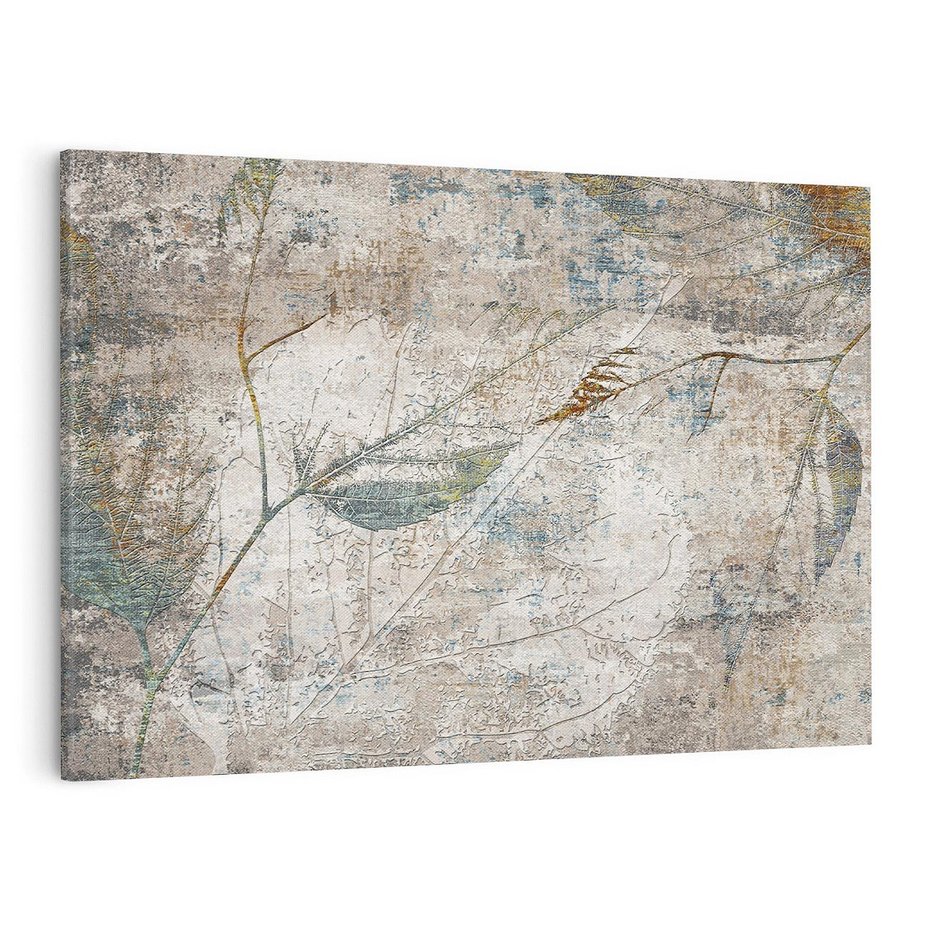 Obraz na płótnie 120x80 - Betonowe Wspomnienia Liści - odciski w betonie, odbitki