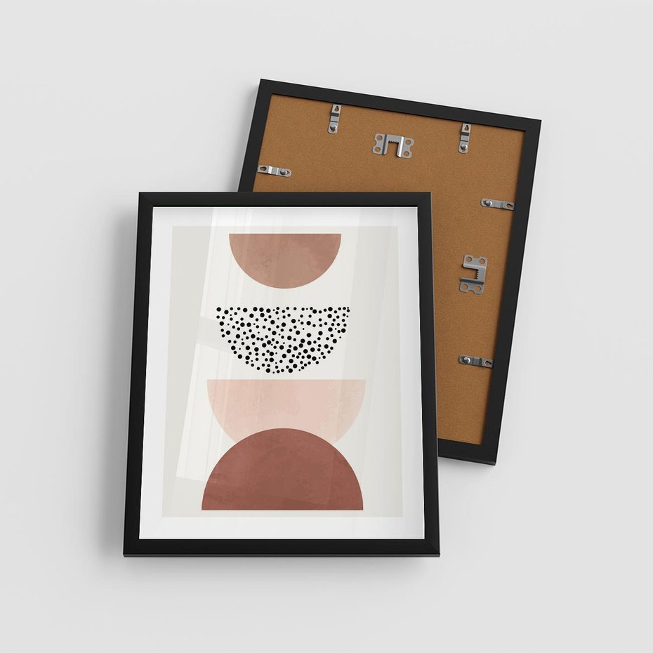 Plakat w ramie 40x50 - Geometryczna Harmonia w Brązach i Beżach - geometryczne kształty, brązy i beże - rama czarna