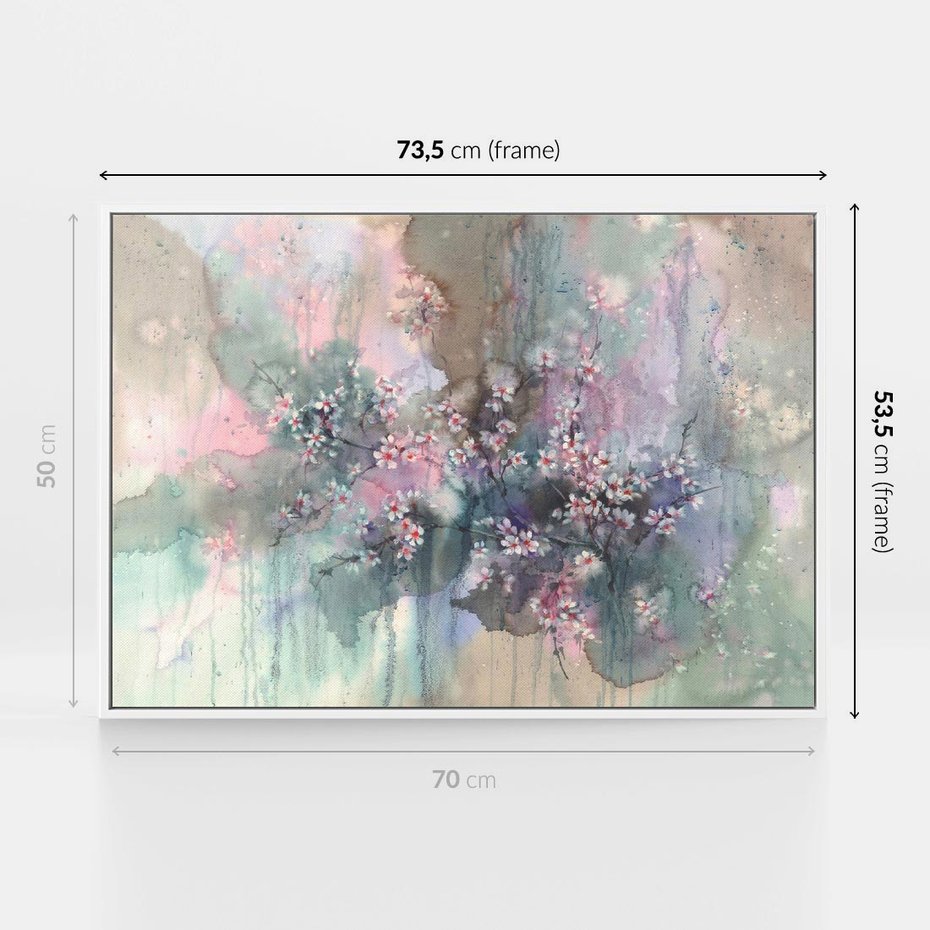 Obraz w ramie 70x50 - Efemeryczne Kwitnienie Drzew - akwarela, rozmyte pastelowe tłó - rama biała