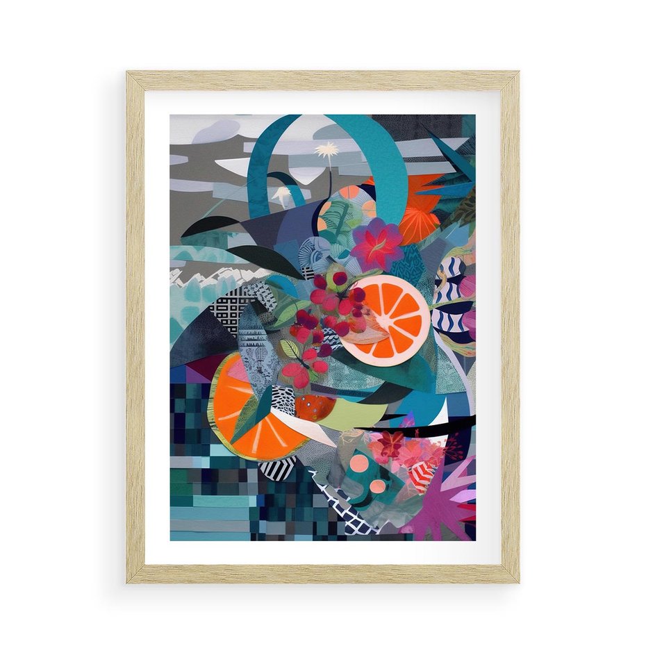 Plakat w ramie 50x70 - Migocące Widoki Harmonii - abstrakcyjny obraz, jak picasso - rama drewno