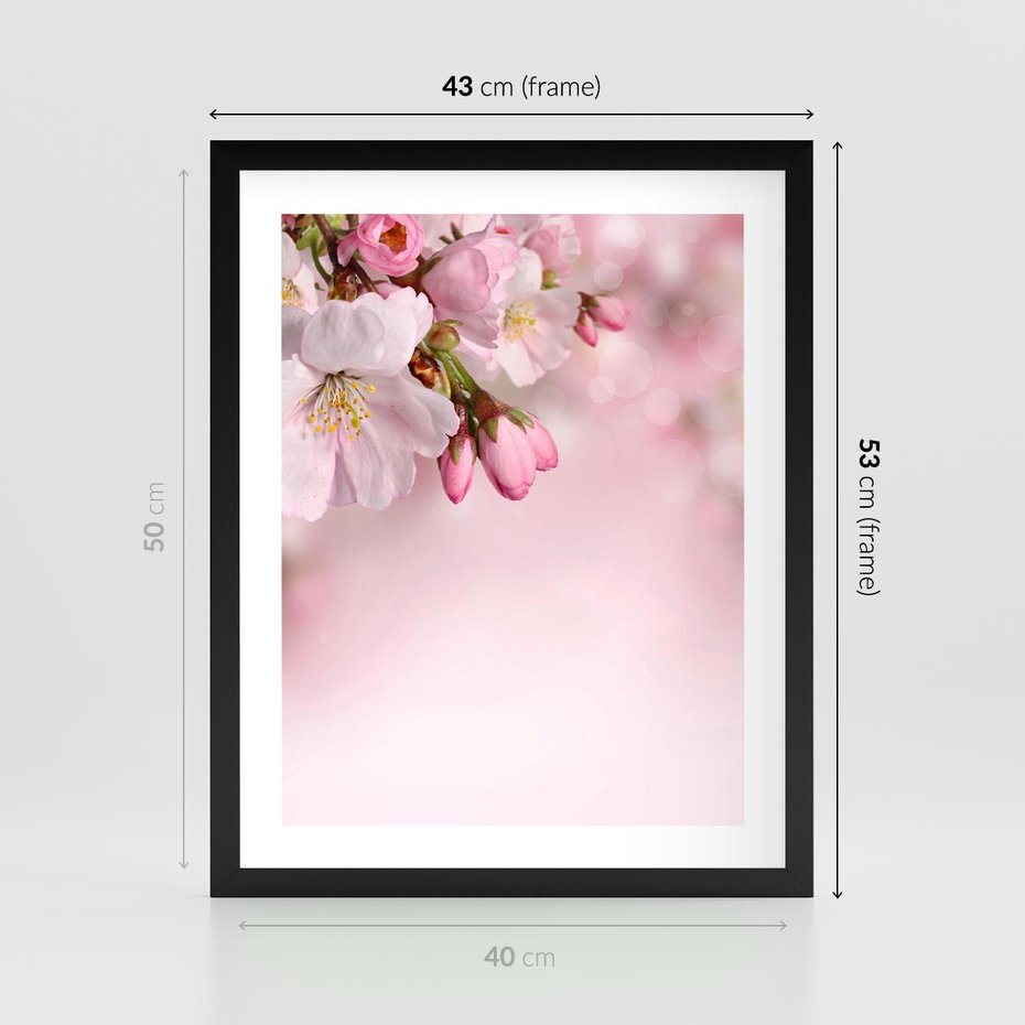 Plakat w ramie 40x50 - Kwitnąca wiśnia: delikatność natury - kwitnąca, wiśnia - rama czarna