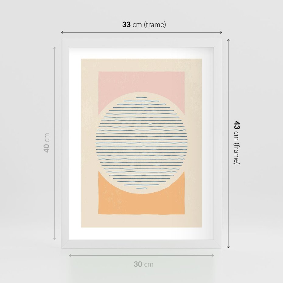 Plakat w ramie 30x40 - Rozbijająca Opowieść - geometryczne kształty, koła - rama biała