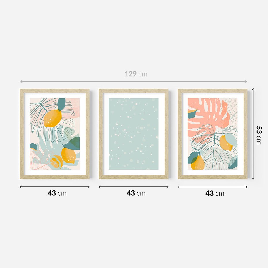 Zestaw obrazy w ramie 40x50 galeria - Monstera, liście, pastelowe, nowoczesne - rama drewno