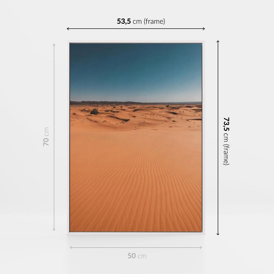 Obraz w ramie 50x70 - Piasek w Przytulnym Wnętrzu - pustynia, piasek - rama biała