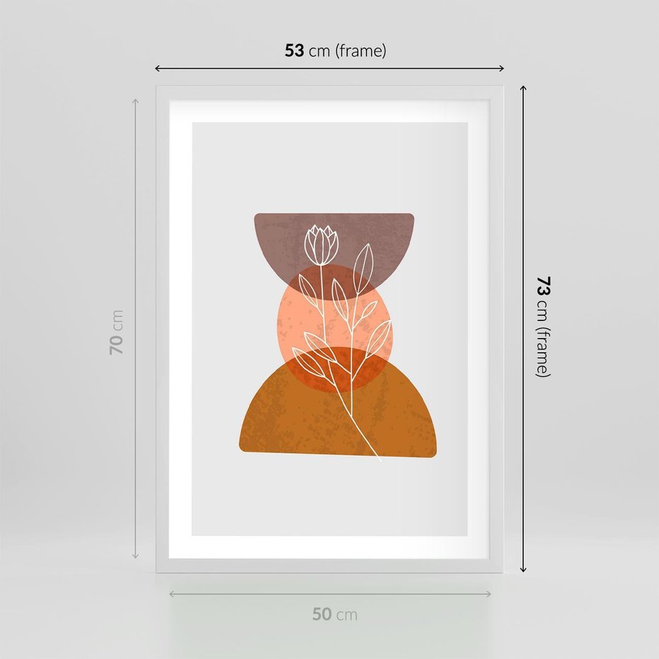 Plakat w ramie 50x70 - Kwiatowa Akwarela - akwarelowe kształty, brąz - rama biała