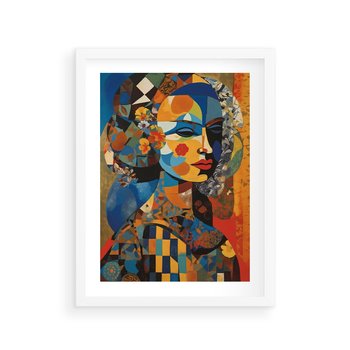 Plakat w ramie 30x40 - Impresje Cichego Szeptu - abstrakcyjny obraz, portret kobiety - rama biała