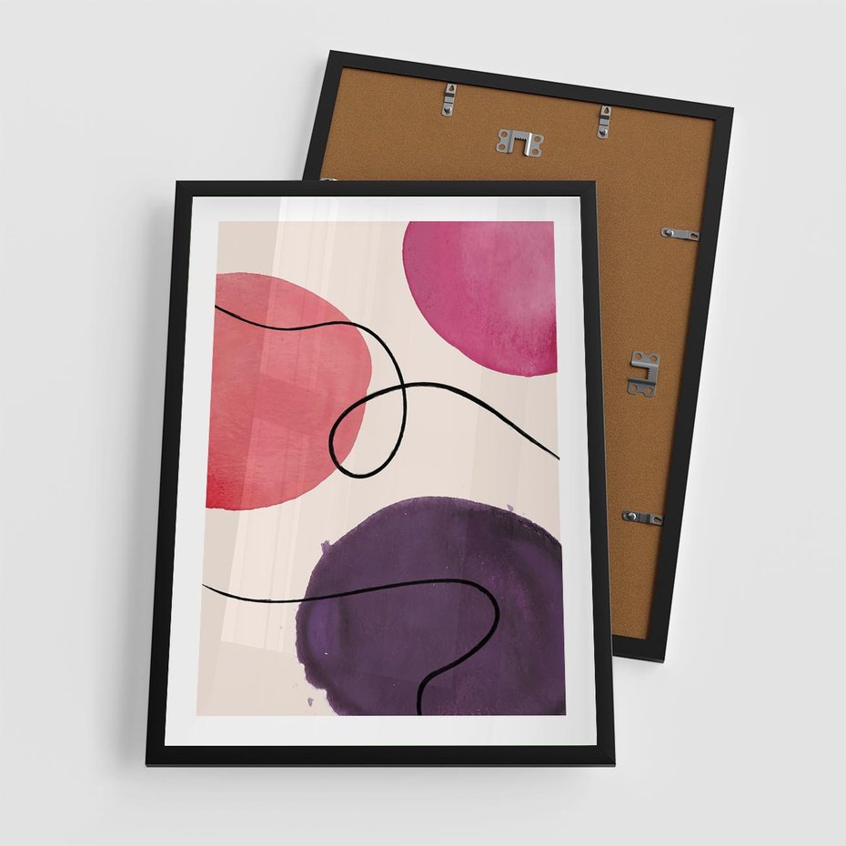 Plakat w ramie 50x70 - Migoczące Echo - abstrakcyjne akwarelowe plamy, nieregularne linie - rama czarna