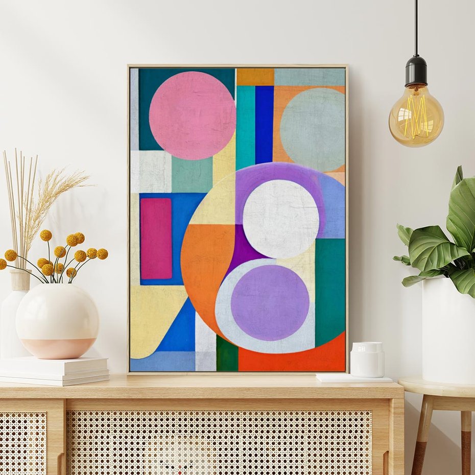 Obraz w ramie 80x120 - Migotliwe Impulsy Dźwięku - różne geometryczne formy, koła - rama drewno