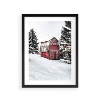 Plakat w ramie 50x70 - Domek w Śnieżnych Górach - domek, góry - rama czarna