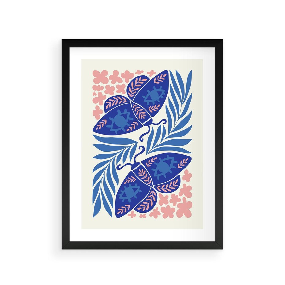 Plakat w ramie 30x40 - Migotliwa Rzeczywistość - ćmy, kwiaty - rama czarna