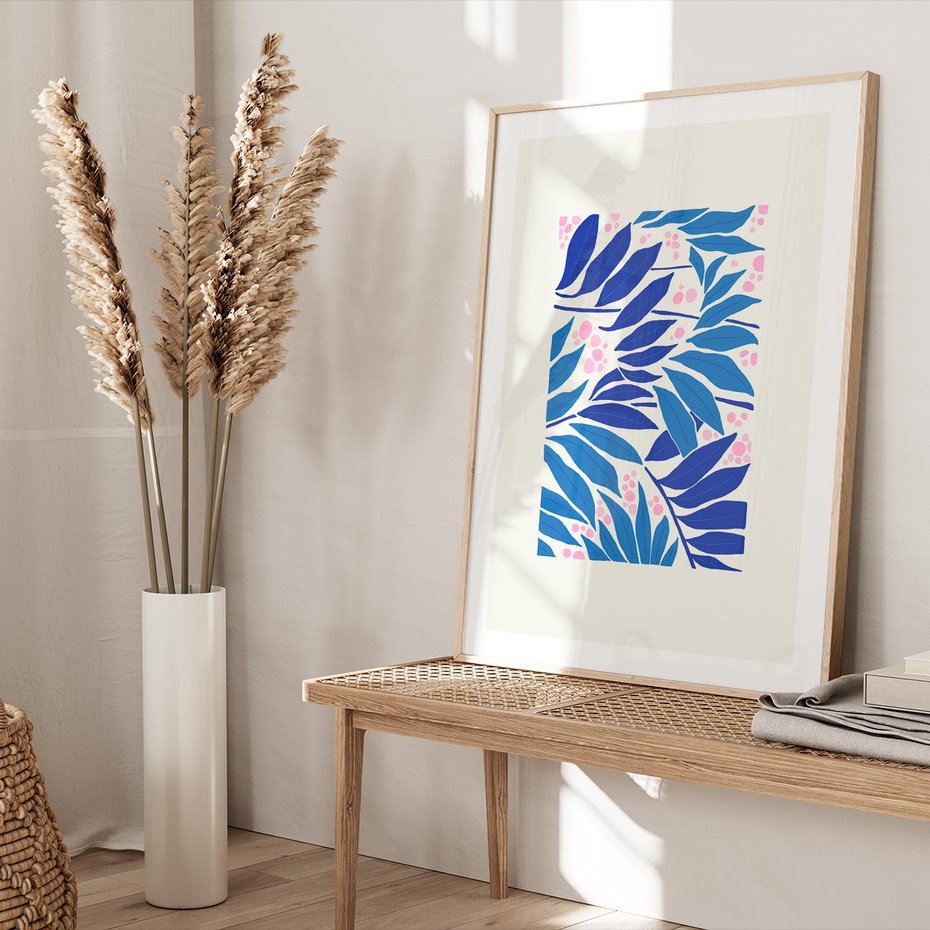 Plakat w ramie 40x50 - Kolorowy Wir - liściasta kompozycja, nowoczesny plakat - rama drewno