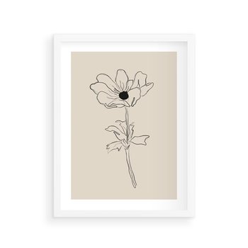 Plakat w ramie 50x70 - Przenikający Dialog - szkic kwiatu, mnimalistyczny szkic - rama biała