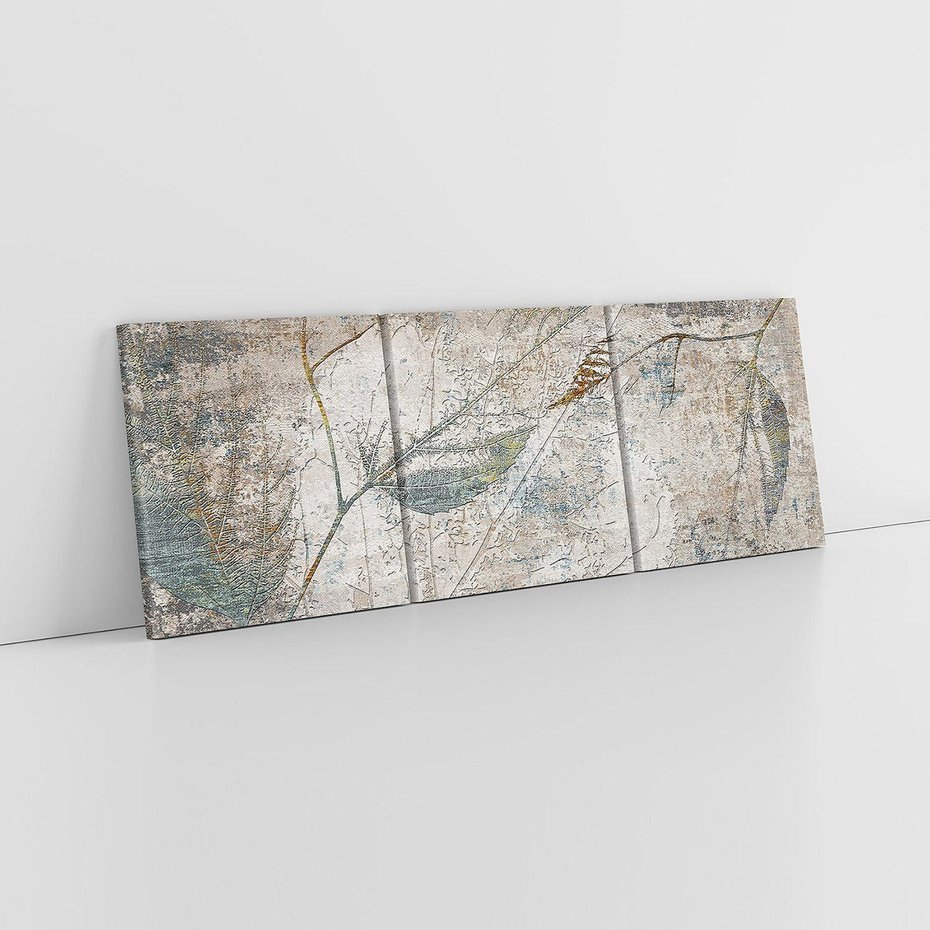 Obraz na płótnie 120x40 - Betonowe Wspomnienia Liści - odciski w betonie, odbitki