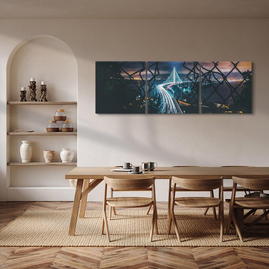 Obraz na płótnie 120x40 - Most nocą - Światła i refleksy - most, światła