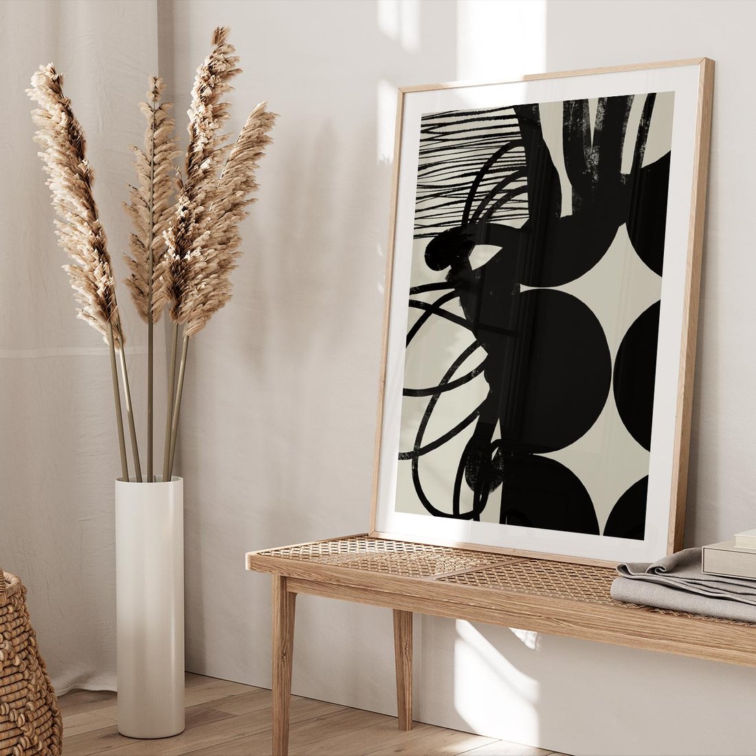 Plakat w ramie 50x70 - Modernistyczne Refleksje - abstrakcja, mroczny klimat - rama drewno