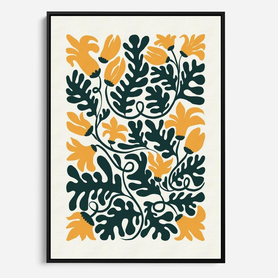 Obraz w ramie 70x100 - Impulsy Kreatywności - abstrakcyjne żółte kwiaty, kompozycja - rama czarna