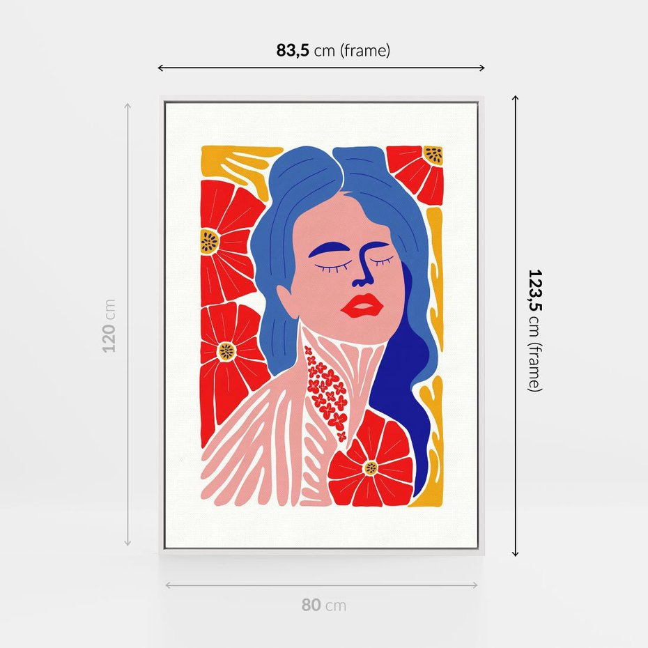 Obraz w ramie 80x120 - Nowoczesna Twarz - nowoczesna grafika, kolorowa twarz kobiety - rama biała