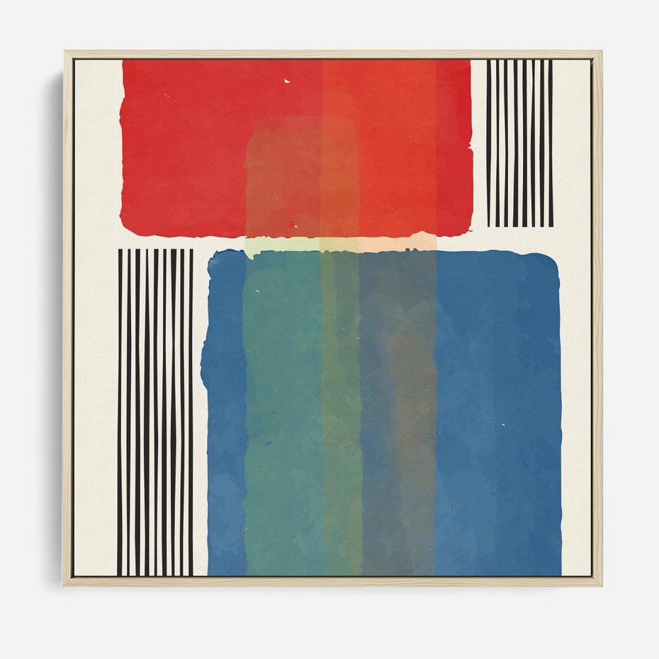 Obraz w ramie 50x50 - Kolorowe Spektrum - kolorowa geometria, prostokąty w intensywnych kształtach i czarne kreski - rama drewno