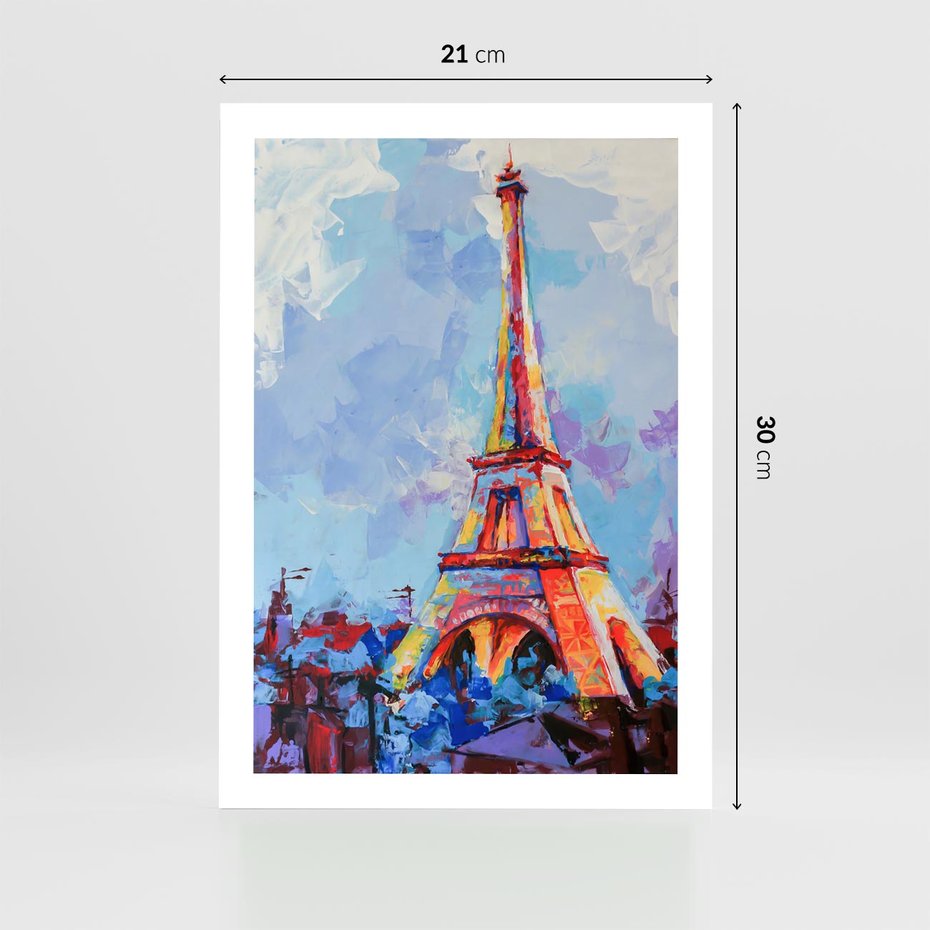 Plakat bez ramy 21x30 - Paryska Wieża - olejny abstrakcyjny obraz, wieża eiffla