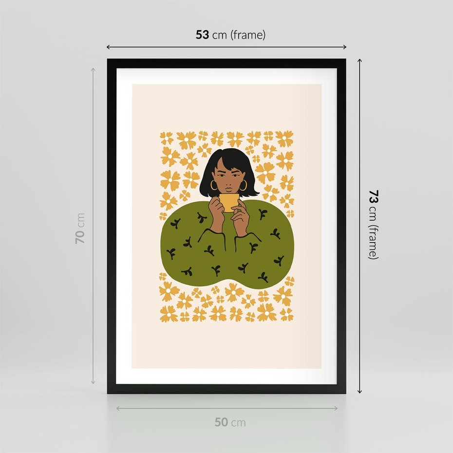 Plakat w ramie 50x70 - Wewnętrzne Fale - nowoczesny plakat, kobieta otoczona liśćmi - rama czarna