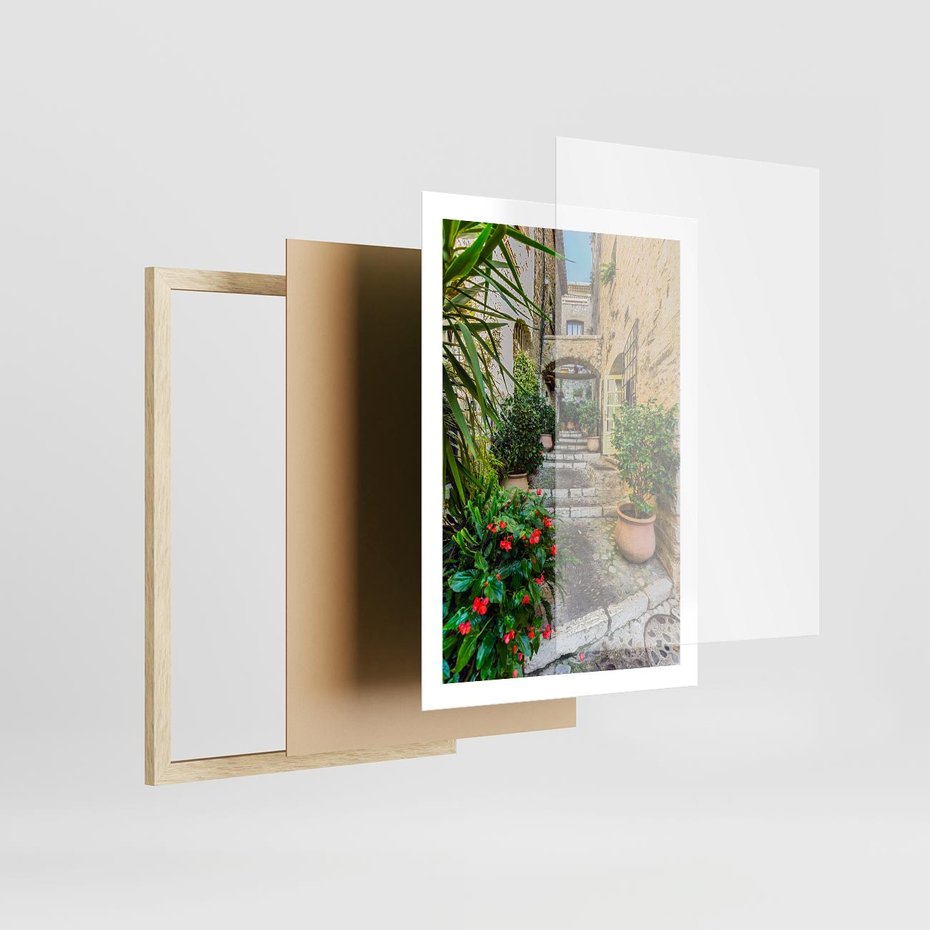 Plakat w ramie 50x70 - Perspektywa uliczki malownicza - uliczka, perspektywa - rama drewno