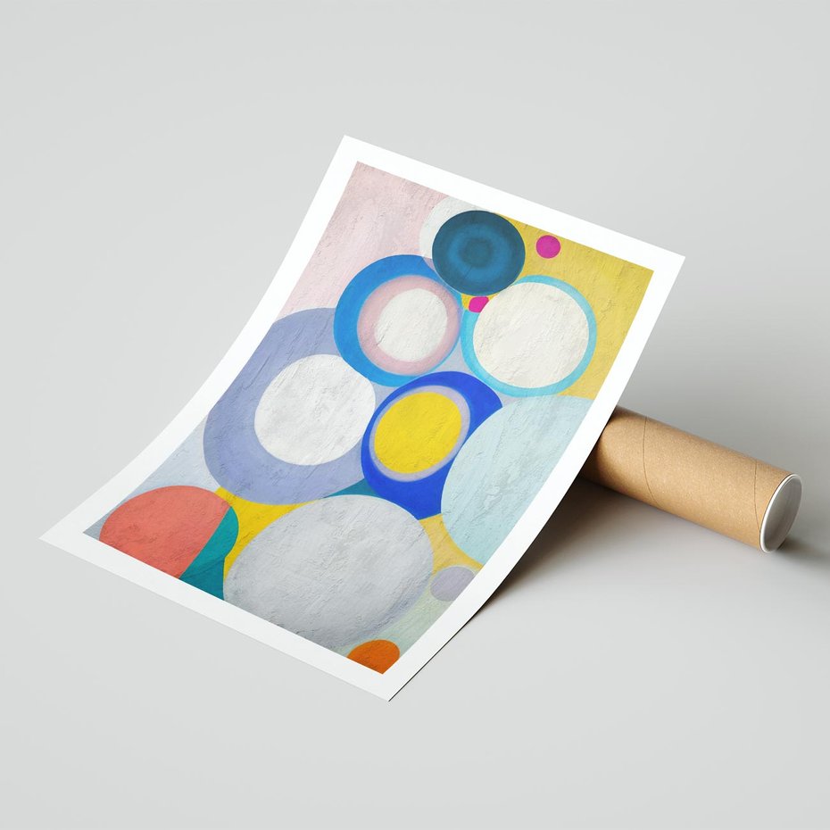 Plakat bez ramy 30x40 - Rozkwitająca Symfonia Serca - abstrakcyjne geometryczne kształty, olejny obraz