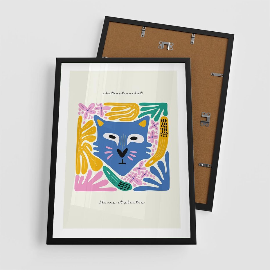 Plakat w ramie 50x70 - Kolorowe Spektrum - abstrakcyjny plakat, niebieski kot - rama czarna